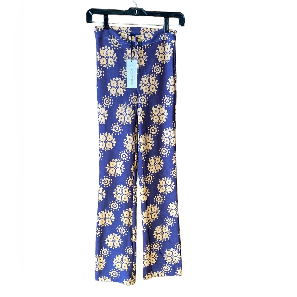 NWT Novella Royale Purple & Tan Floral Pants Made of 90% Rayon 10% Spandex